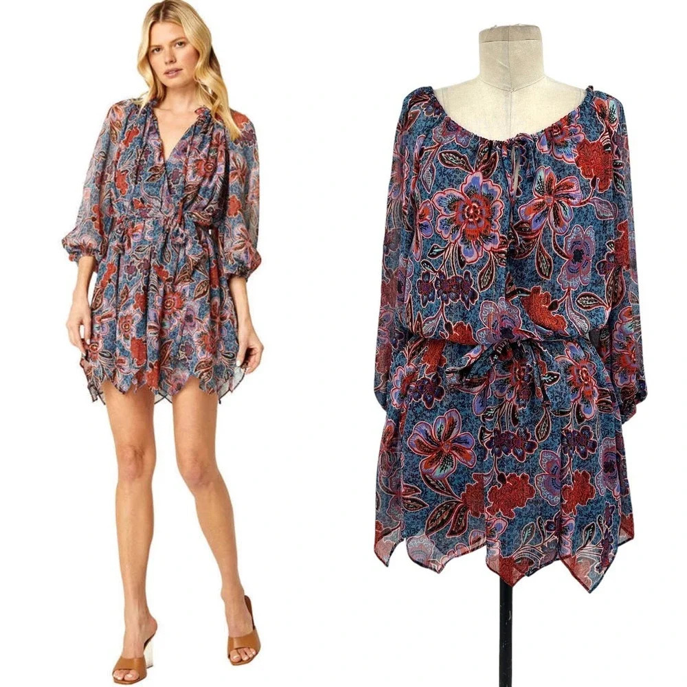 Misa‎ Los Angeles Tara Dress in Cerulean Floral Print Blue Size XS